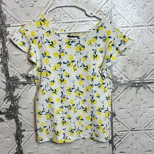 Banana Republic lemon print flutter Sleeve Blouse